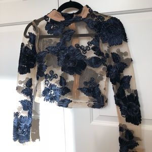 Sheer Floral Embroidered Crop Top